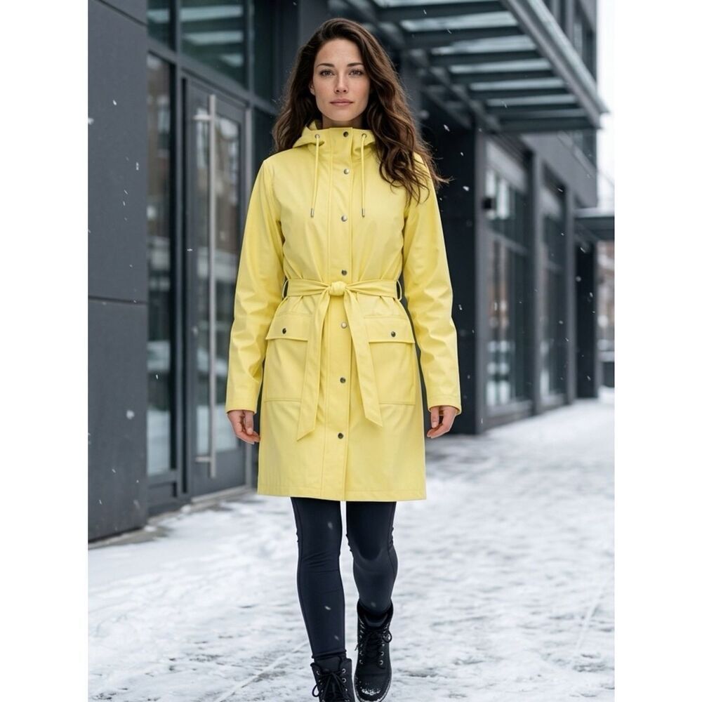 NWT RAINS Women’s Yellow Curve Jacket Raincoat Full Zip & Snap Hood - Size M